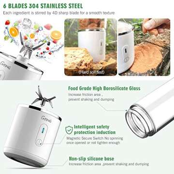 Portable Blender, G-TING Personal Smoothies Blender Cordless, Mini Blender Single Serve 400ml USB Rechargeable Small Juice Mixer Portable Juicer for Shakes, Smoothies, Home, Travel & Gym