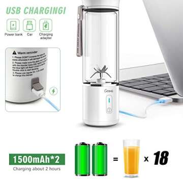 Portable Blender, G-TING Personal Smoothies Blender Cordless, Mini Blender Single Serve 400ml USB Rechargeable Small Juice Mixer Portable Juicer for Shakes, Smoothies, Home, Travel & Gym