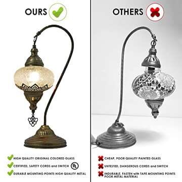 mozaist Turkish Lamp, Swan Neck Mosaic Table Lamp, Moroccan Decorative Glass Antique Bohemian Vintage Lamp Shade, Tiffany Desk Bedside Stained Glass Lamp with US Plug and E12 Socket