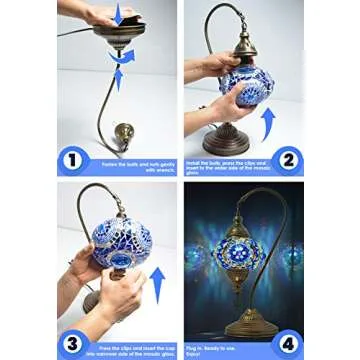 mozaist Turkish Lamp, Swan Neck Mosaic Table Lamp, Moroccan Decorative Glass Antique Bohemian Vintage Lamp Shade, Tiffany Desk Bedside Stained Glass Lamp with US Plug and E12 Socket