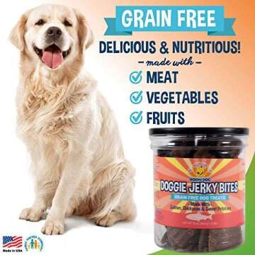 Premium Healthy Dog Jerky Treats | Grain Free Salmon Dog Treat Bites | Natural Snack Made with Salmon, Chickpeas & Sweet Potatoes | No Corn, Wheat or Soy