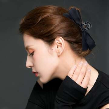 Zkptops 4Pcs Hair Claw Clips Bow Claw Clip for Women Girls Satin Claw Clamps Cute Large Bowknot Nonslip Jaw Barrettes with Tassel Hair Bow Claw Clip Accessories for Thin Thick Curly Hair (Black White)