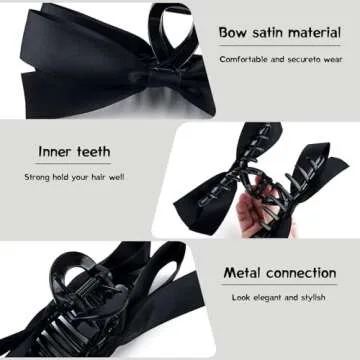 Zkptops 4Pcs Hair Claw Clips Bow Claw Clip for Women Girls Satin Claw Clamps Cute Large Bowknot Nonslip Jaw Barrettes with Tassel Hair Bow Claw Clip Accessories for Thin Thick Curly Hair (Black White)