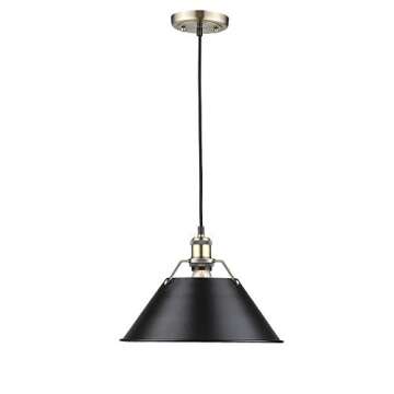 Golden Lighting 3306-L AB-BLK Orwell Pendant, Aged Brass with Black Shade