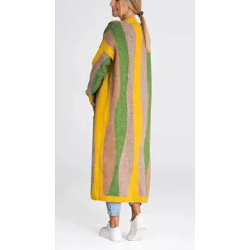 chouyatou Women's Fall Open Front Color Block Long Cardigan Sweater Coat Casual Vertical Striped Coatigan (Small, Green)