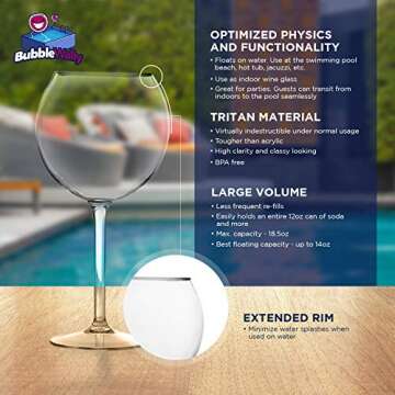 Floating Wine Glasses for Pool (18 Oz | Set of 2) That Float | Shatterproof Poolside Wine Glasses | ...
