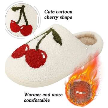 Adisputent Cherry Slippers for Women Men Funny Fluffy Fuzzy Plush Slippers Cute House Slides Winter Slip-On Slides Warm Anti-Slip Home Shoes Z Cherry 5-6 Women/4-5 Men
