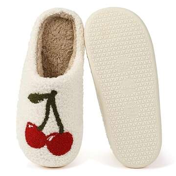 Adisputent Cherry Slippers for Women Men Funny Fluffy Fuzzy Plush Slippers Cute House Slides Winter Slip-On Slides Warm Anti-Slip Home Shoes Z Cherry 5-6 Women/4-5 Men