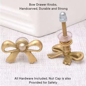 Indian Shelf 6 Pieces Brass Gold Bow Drawer Knobs for Kitchen Cabinet Hardware Nursery Door Decorati...