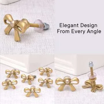 Indian Shelf 6 Pieces Brass Gold Bow Drawer Knobs for Kitchen Cabinet Hardware Nursery Door Decorative Tie Kids Dresser Knobs Pulls Premium Vintage