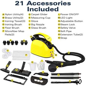 Steam Cleaner, Multipurpose PowerfulSteamer with 21 Accessories, PortableHandheld Steam Mop with 380Z Tank, NaturalCleaning for Home Use, Floor, Grout, TileCouch, Carpet, Car Yellow