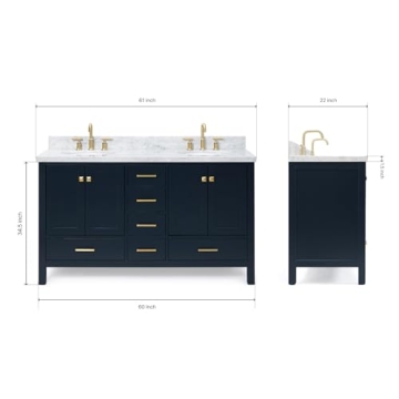 ARIEL 61" Midnight Blue Double Vanity with Italian Marble