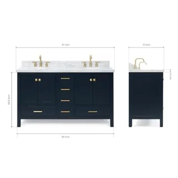 ARIEL 61" Midnight Blue Double Vanity with Italian Marble