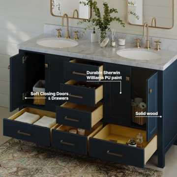 ARIEL 61" Midnight Blue Double Vanity with Italian Marble