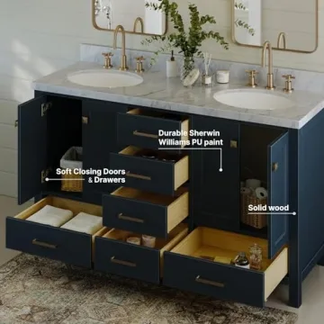 ARIEL 61" Midnight Blue Double Vanity with Italian Marble