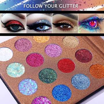 UCANBE Pro Glitter Eyeshadow Palette - Professional 16 Colors - Chunky & Fine Pressed Glitter Eye Sh...