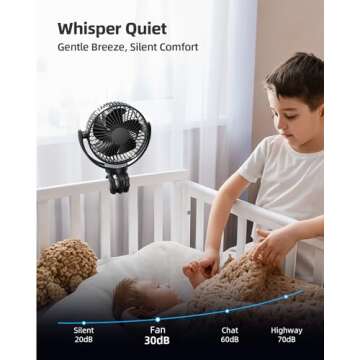 Jiffi 5000Mah Portable Battery Operated Fan, Baby Stroller Fan Flexible Tripod Small Clip on fan for Bike & Treadmill,USB Rechargeable and Handheld Cooling Fan for Travel, Car Seat, Golf Cart, Bed