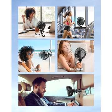 Jiffi 5000Mah Portable Battery Operated Fan, Baby Stroller Fan Flexible Tripod Small Clip on fan for Bike & Treadmill,USB Rechargeable and Handheld Cooling Fan for Travel, Car Seat, Golf Cart, Bed