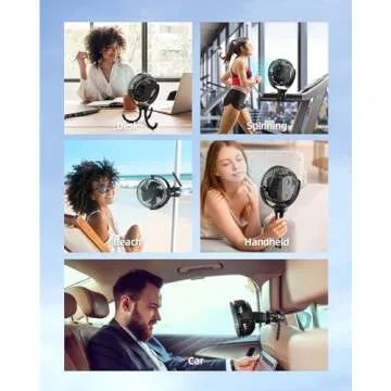 Jiffi 5000Mah Portable Battery Operated Fan, Baby Stroller Fan Flexible Tripod Small Clip on fan for Bike & Treadmill,USB Rechargeable and Handheld Cooling Fan for Travel, Car Seat, Golf Cart, Bed