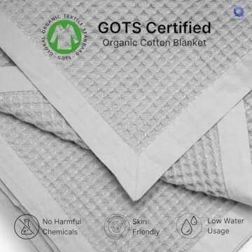 9Threads GOTS Certified Organic Cotton Waffle Weave Blanket, Queen Bed Blanket, 90"X90"Cozy Throw Blanket for Couch, Modern Home Decor, Throw Blankets,Waffle Blanket, Soft Bed Blankets -Scottish Grey