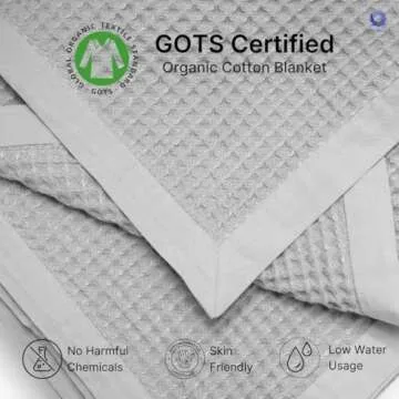 9Threads GOTS Certified Organic Cotton Waffle Weave Blanket, Queen Bed Blanket, 90"X90"Cozy Throw Blanket for Couch, Modern Home Decor, Throw Blankets,Waffle Blanket, Soft Bed Blankets -Scottish Grey