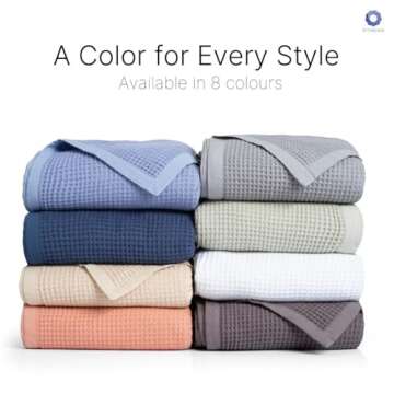 9Threads GOTS Certified Organic Cotton Waffle Weave Blanket, Queen Bed Blanket, 90"X90"Cozy Throw Blanket for Couch, Modern Home Decor, Throw Blankets,Waffle Blanket, Soft Bed Blankets -Scottish Grey