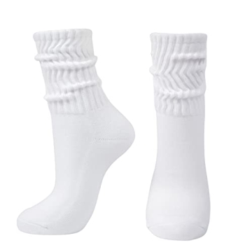 Intgoodluckycc White Slouch Scrunch Socks for Women - Slouch High Tube Socks (1 Pair)