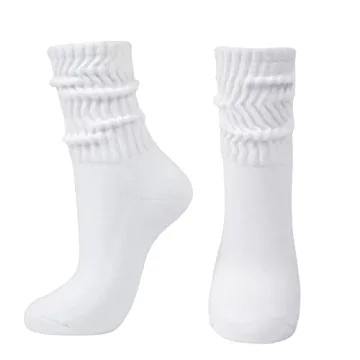 Intgoodluckycc White Slouch Scrunch Socks for Women - Slouch High Tube Socks (1 Pair)