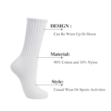 Intgoodluckycc Women's White Slouch Scrunch Socks
