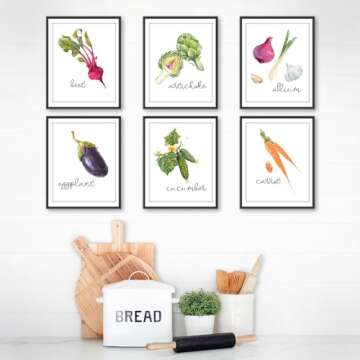 Kitchen Wall Decor Art Prints - Botanical Prints - (Set of 6) - Unframed - 8x10s | Flower Wall Décor | Kitchen Wall Décor | Vintage Wall Décor | Botanical Wall Art | Aesthetic Wall Décor