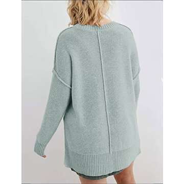 MEROKEETY Women's 2024 Fall Casual Crew Neck Side Split Pullover Sweater Loose Long Sleeve Jumper Top,Sage,XL