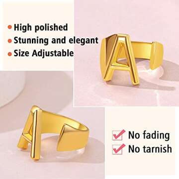 FindChic Initial Rings for Women, Letter V Statement Cuff Rings for Women Alphabet Stackable Knuckle Ring 18K Gold Plated Resizable Fashion Wedding Band Rings Jewelry Gift