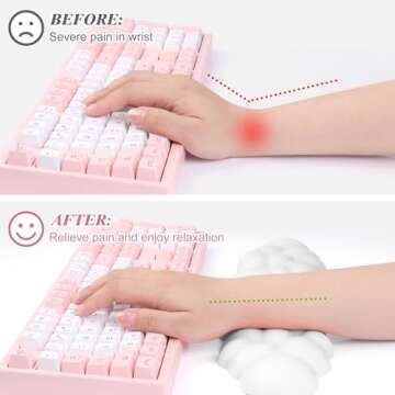 ELZO Upgrade Cloud Keyboard Wrist Rest 2024, 17" Extended Cloud Wrist Rest with 65D High-Density Memory Foam for Computer/Laptop/Mac/Gaming/Office, Non-Slip Base, White