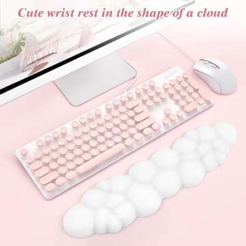 ELZO Upgrade Cloud Keyboard Wrist Rest 2024, 17" Extended Cloud Wrist Rest with 65D High-Density Memory Foam for Computer/Laptop/Mac/Gaming/Office, Non-Slip Base, White