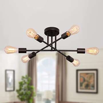 MEIXISUE Black Modern Sputnik Chandelier Ceiling Light Fixtures,6-Lights Industrial Metal Semi Flush...