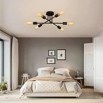 MEIXISUE Black Modern Sputnik Chandelier Ceiling Light Fixtures,6-Lights Industrial Metal Semi Flush Mount Ceiling Light for Bedroom Dining Room Living Room Kitchen Hallway UL Listed