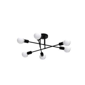 MEIXISUE Black Modern Sputnik Chandelier Ceiling Light Fixtures,6-Lights Industrial Metal Semi Flush Mount Ceiling Light for Bedroom Dining Room Living Room Kitchen Hallway UL Listed