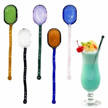 TMXAOK 5 Pieces Glass Spoons - Colorful Coffee Stirring Spoons for Bar and Party