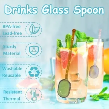 TMXAOK Colorful Glass Spoons 5-Piece Set for Drinks