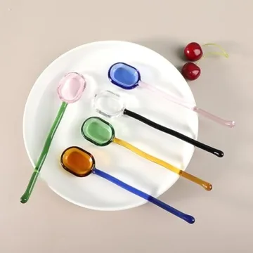 TMXAOK Colorful Glass Spoons 5-Piece Set for Drinks