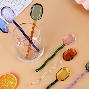 TMXAOK Colorful Glass Spoons 5-Piece Set for Drinks