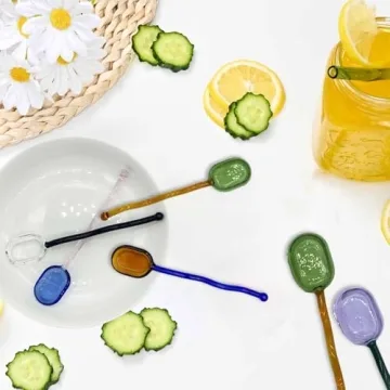 TMXAOK Colorful Glass Spoons 5-Piece Set for Drinks