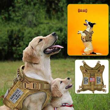 Hanshengday Tactical Dog Vest-Training Outdoor Breathable Harness-Military Water-Resistant Dog Backpack-Pet Tactical -Vest Detachable Pouches-D Ring for Dog Leash Khaki