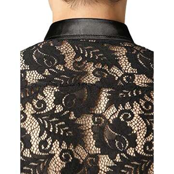 ZEROYAA Mens Night Club Style Lace Leaves Shirts Long Sleeve Button Down Sexy Mesh See Through Dress Shirts ZLCL07 03 Small