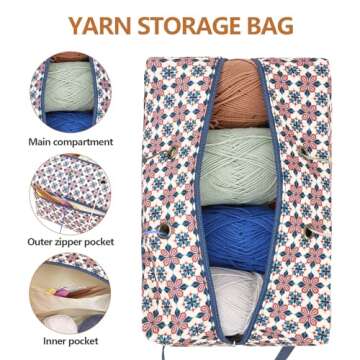 Meitward Crochet Bag with Thread Cutter, Portable Knitting Bag Yarn Storage Organizer for Crochet Ho...
