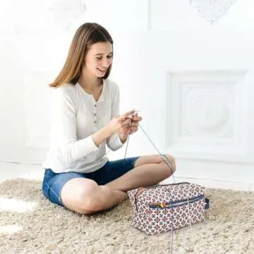 Meitward Crochet Bag with Thread Cutter, Portable Knitting Bag Yarn Storage Organizer for Crochet Hooks, Knitting Needles and Other Accessories, Gift for Mom Women