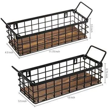 Stylish Black Metal and Wood Storage Baskets Set of 2