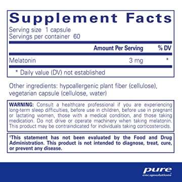 Pure Encapsulations Melatonin 3 mg - Antioxidant Supplement to Support Natural Sleeping & Relief of ...