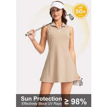 Viodia Women's Tennis Golf Dress with Shorts - Light Khaki