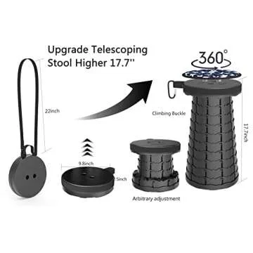 Upgraded Telescoping Stool Collapsible Stool with Seat Cushion & Bag, Retractable Folding Camping Stool for Adults Max Load 500lb More Sturdy Lightweight for Fishing Hiking Gardening (Black-s)